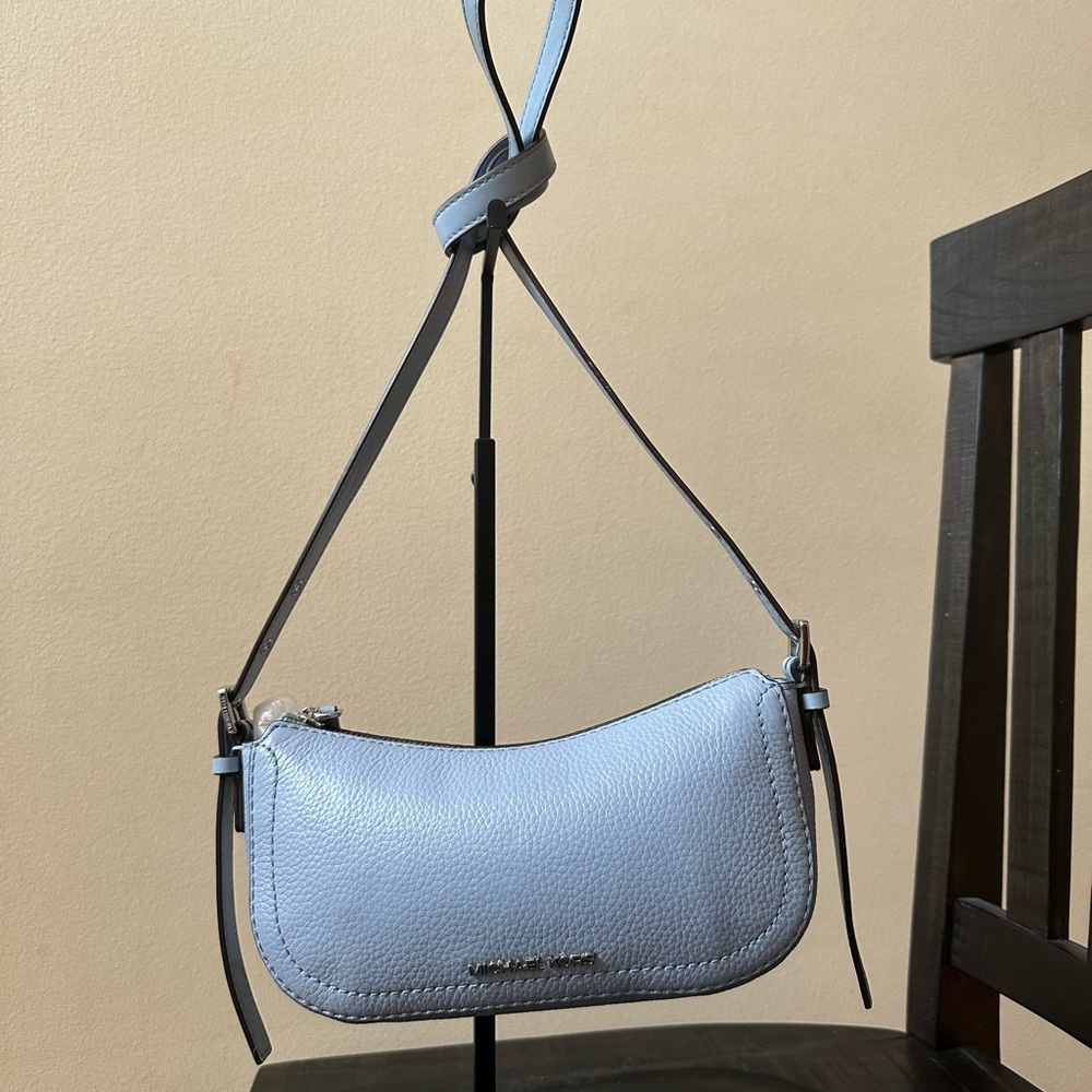 Michael Kors Camden MK Pouchette Crossbody Zip Bag Pale Blue Leather